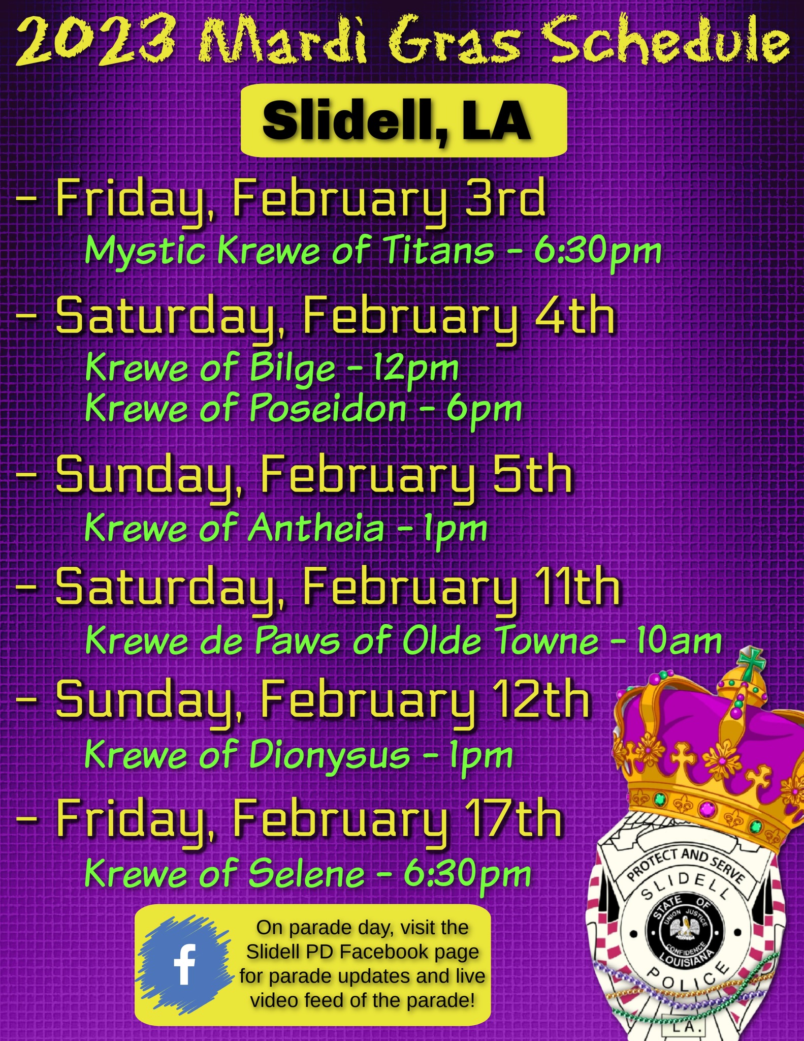 Mt. Hermon Web TV: Slidell's 2023 Mardi Gras Schedule